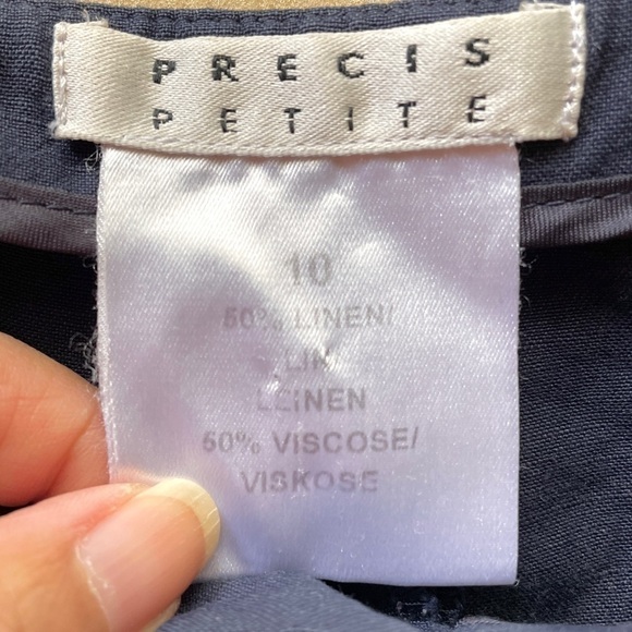 Precis Petite Navy Blue Linen Blend High Rise Wide Leg Cropped Pants - 6 🇬🇧 - Picture 5 of 11